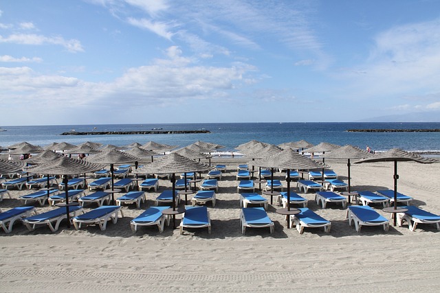 transats sur une plage du sud de Tenerife