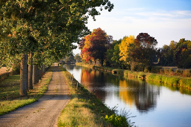 Paysages de Bourgogne à l'automne au bord d'un canal