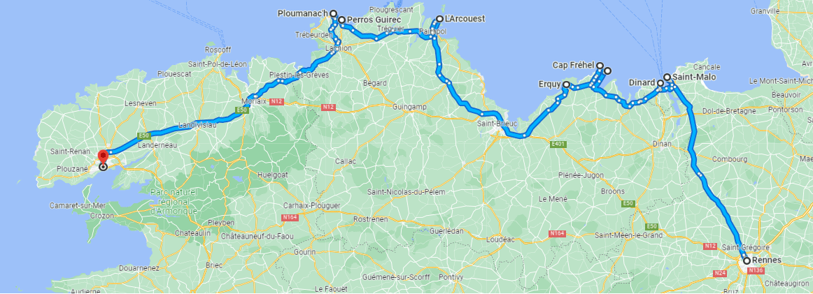 Carte Road trip Bretagne 7 jours