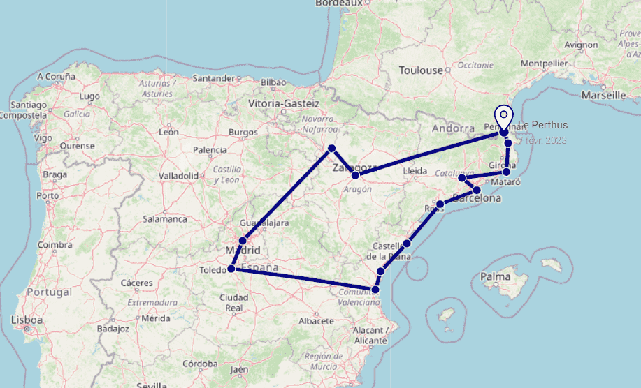 carte road trip espagne 15 jours