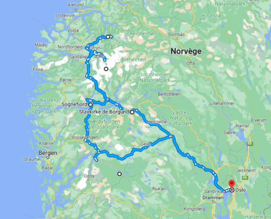 Carte road trip en Norvège 10 jours