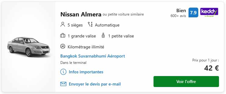 location voiture  euros Bangkok par jour