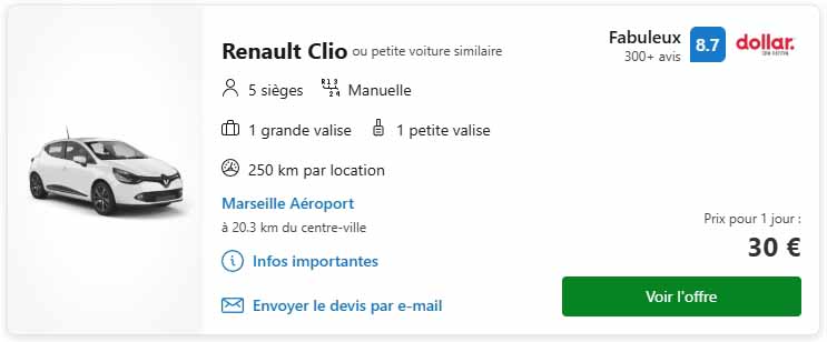 location voiture euros Marseille par jour