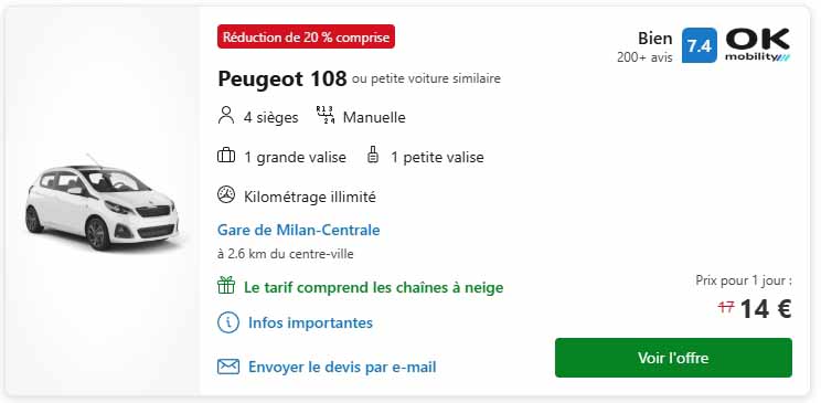 location voiture  euros Milan par jour