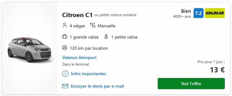 location voiture  euros Valence par jour