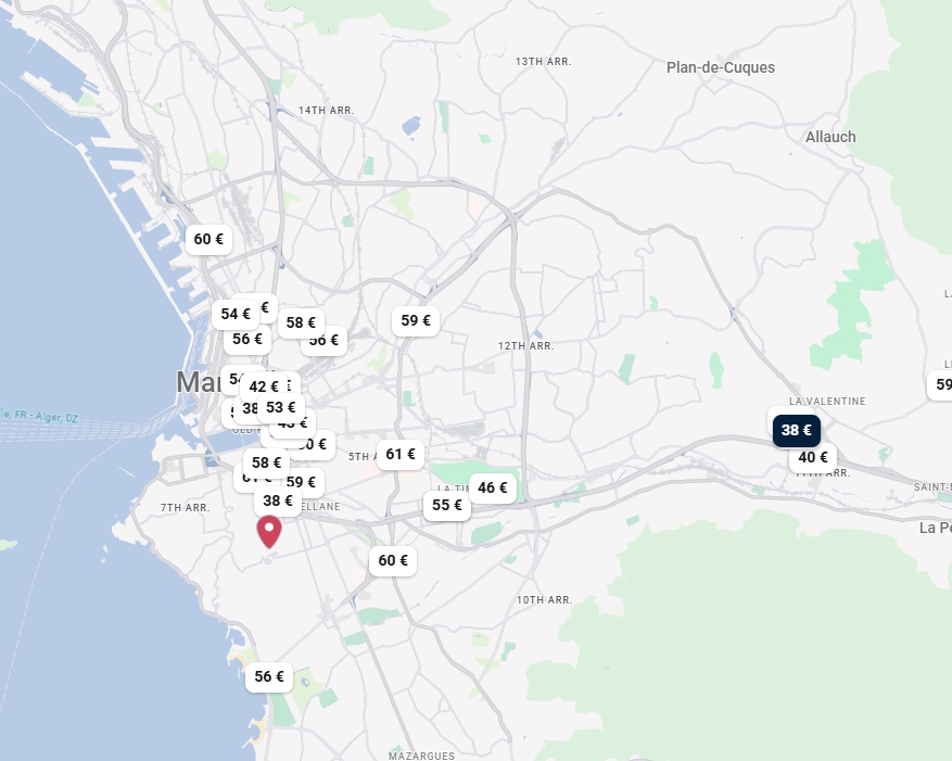 Plan des hotels pas chers à Marseille