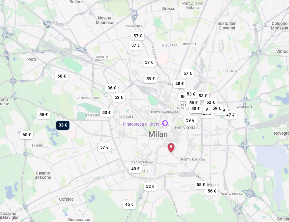 Plan des hotels pas chers à Milan