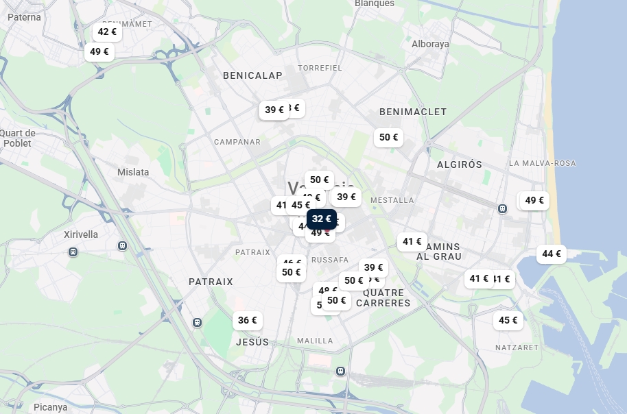 Plan des hotels pas chers à Valence