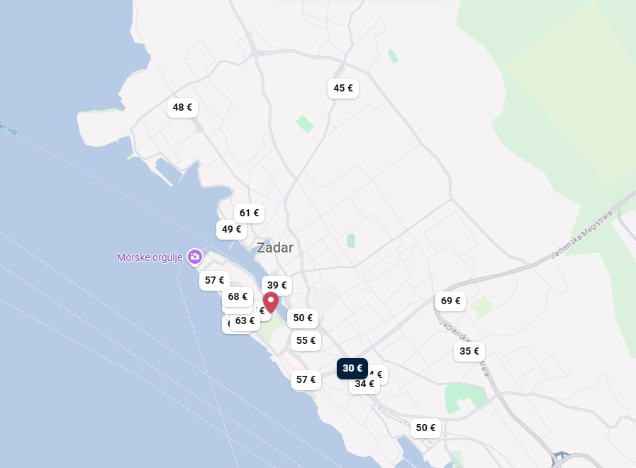 Plan des hotels pas chers à Zadar