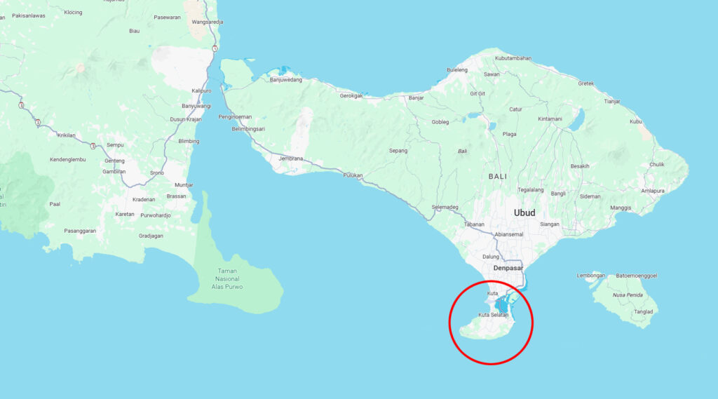 Plan localisation de Ulawatu à Bali en Indonésie