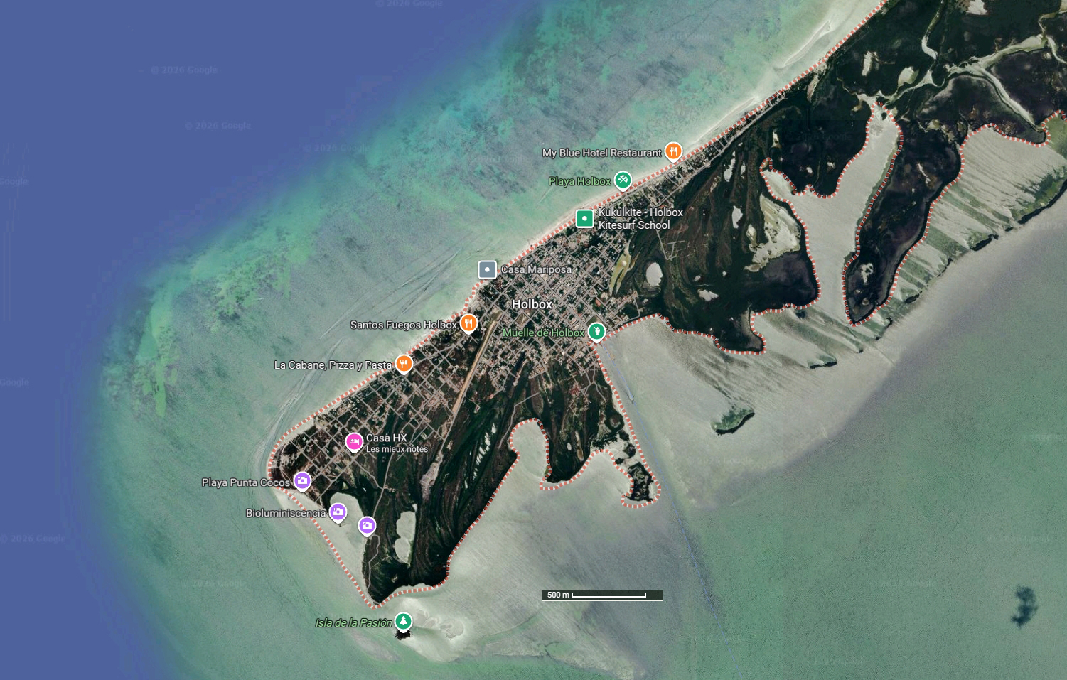 Vue ville principale de l'île de Holbox au Mexique