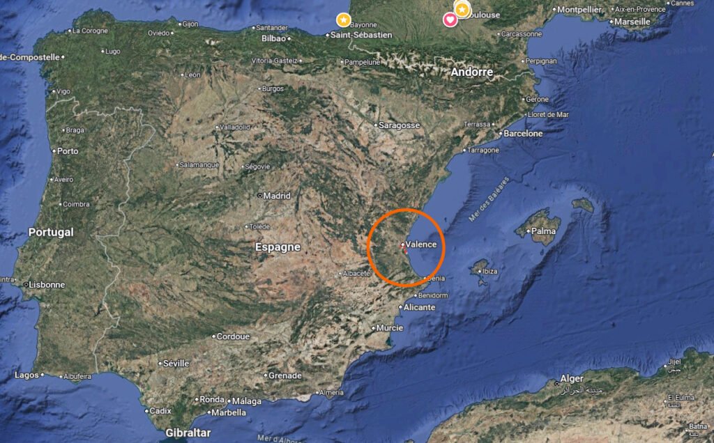 Carte de Valence en Espagne