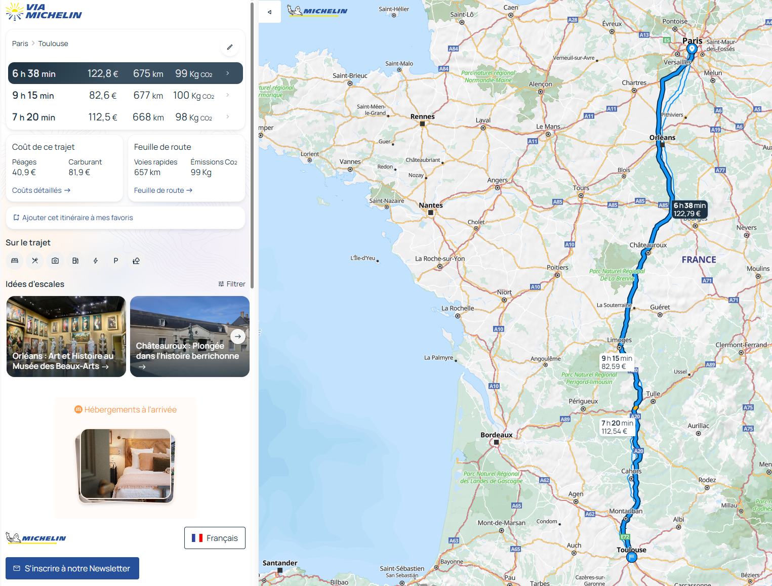exmple d'itinéraire toulouse-paris