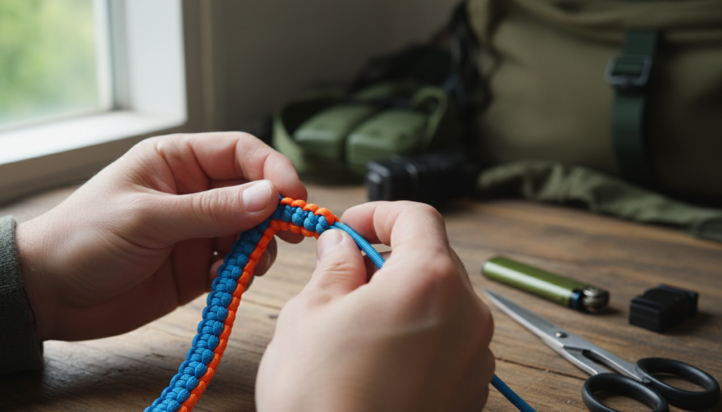 apprenez à fabriquer un bracelet en paracorde avec la technique de tressage cobra, un guide facile pour créer votre accessoire robuste et élégant.