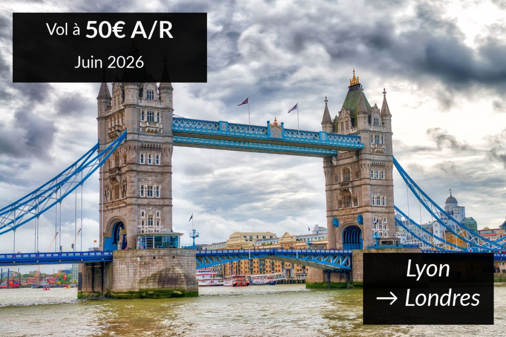 Bannière 5 destinations vol pas cher depuis Lyon en juin 2026 dès 50€ A/R
