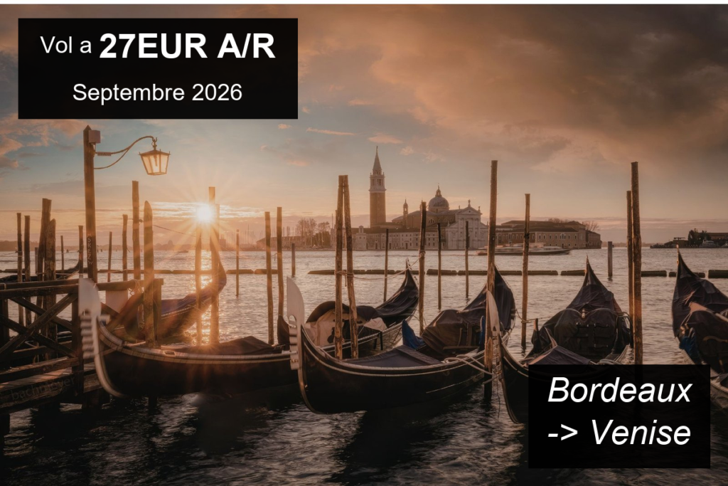 Banniere 5 destinations vol pas cher depuis Bordeaux en septembre 2026 des 27EUR A/R
