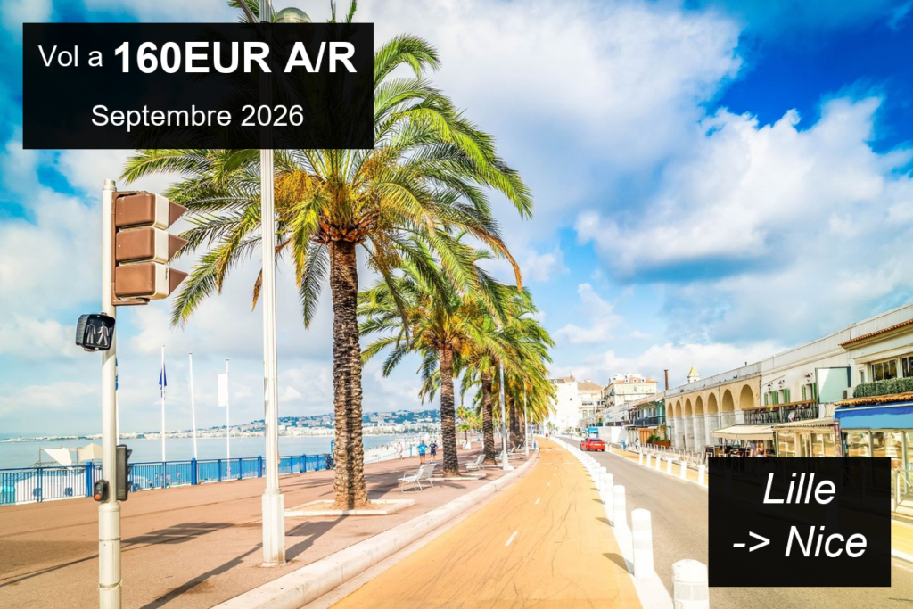 4 destinations a moins de 240EUR depuis Lille en septembre 2026 Banniere 4 destinations vol pas cher depuis Lille en septembre 2026 des 160EUR A/R