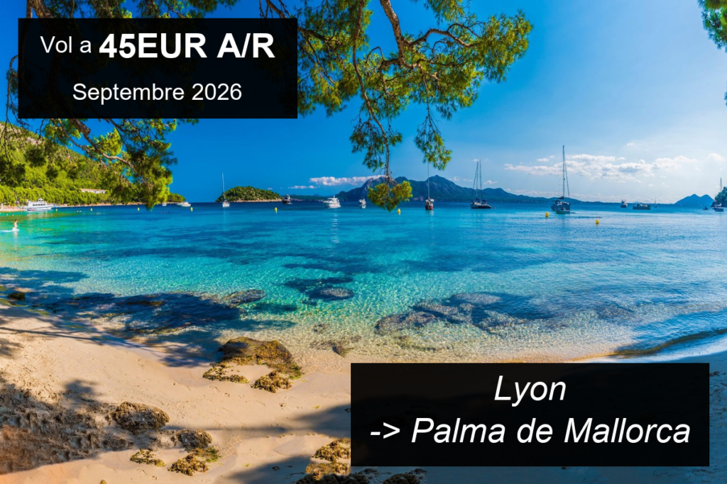 Banniere 5 destinations vol pas cher depuis Lyon en septembre 2026 des 45EUR A/R
