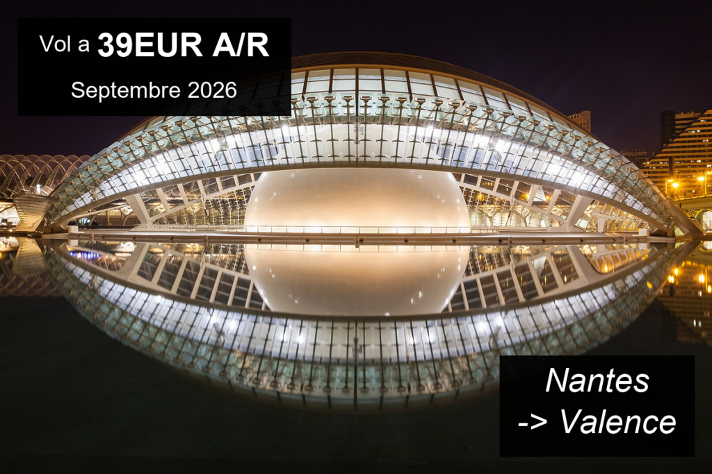 Banniere 5 destinations vol pas cher depuis Nantes en septembre 2026 des 39EUR A/R